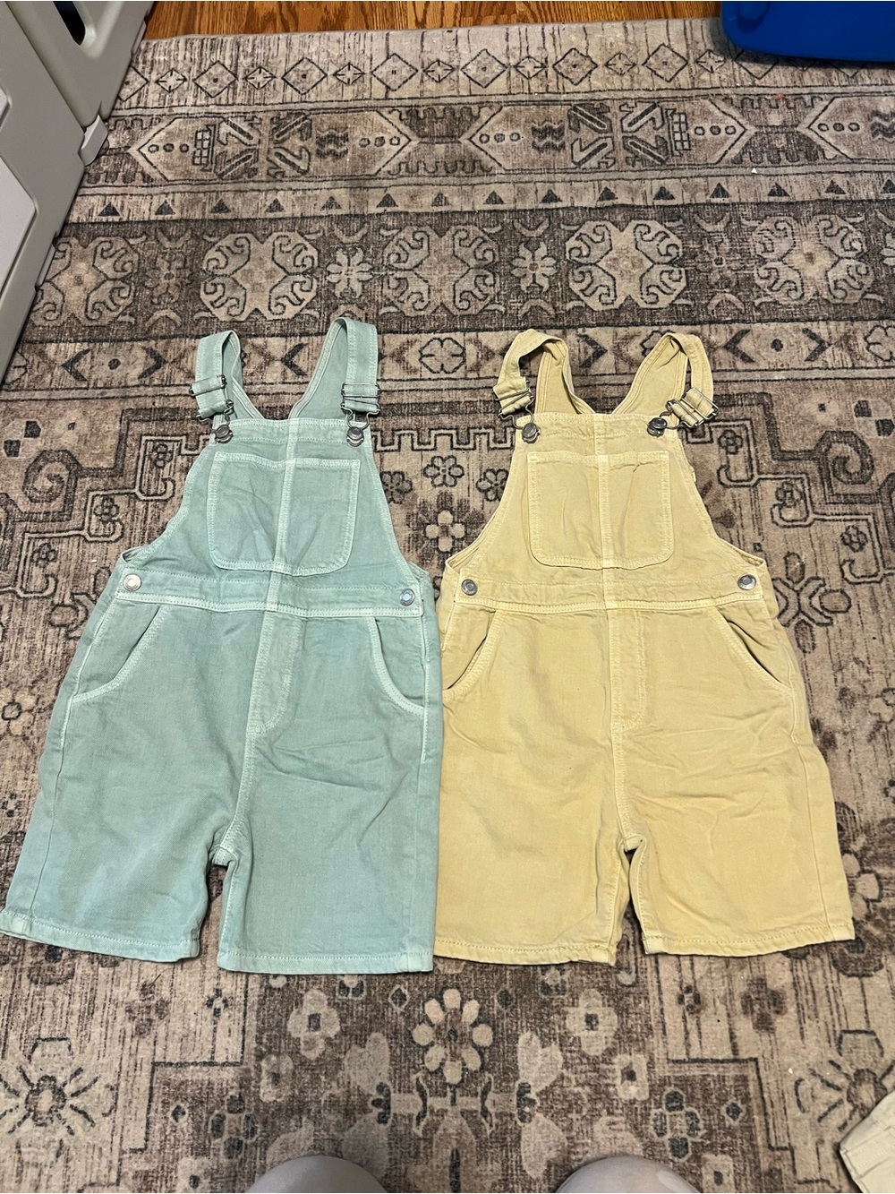 Zara Kids Jean Short Overalls in Mint and Pale Yellow
